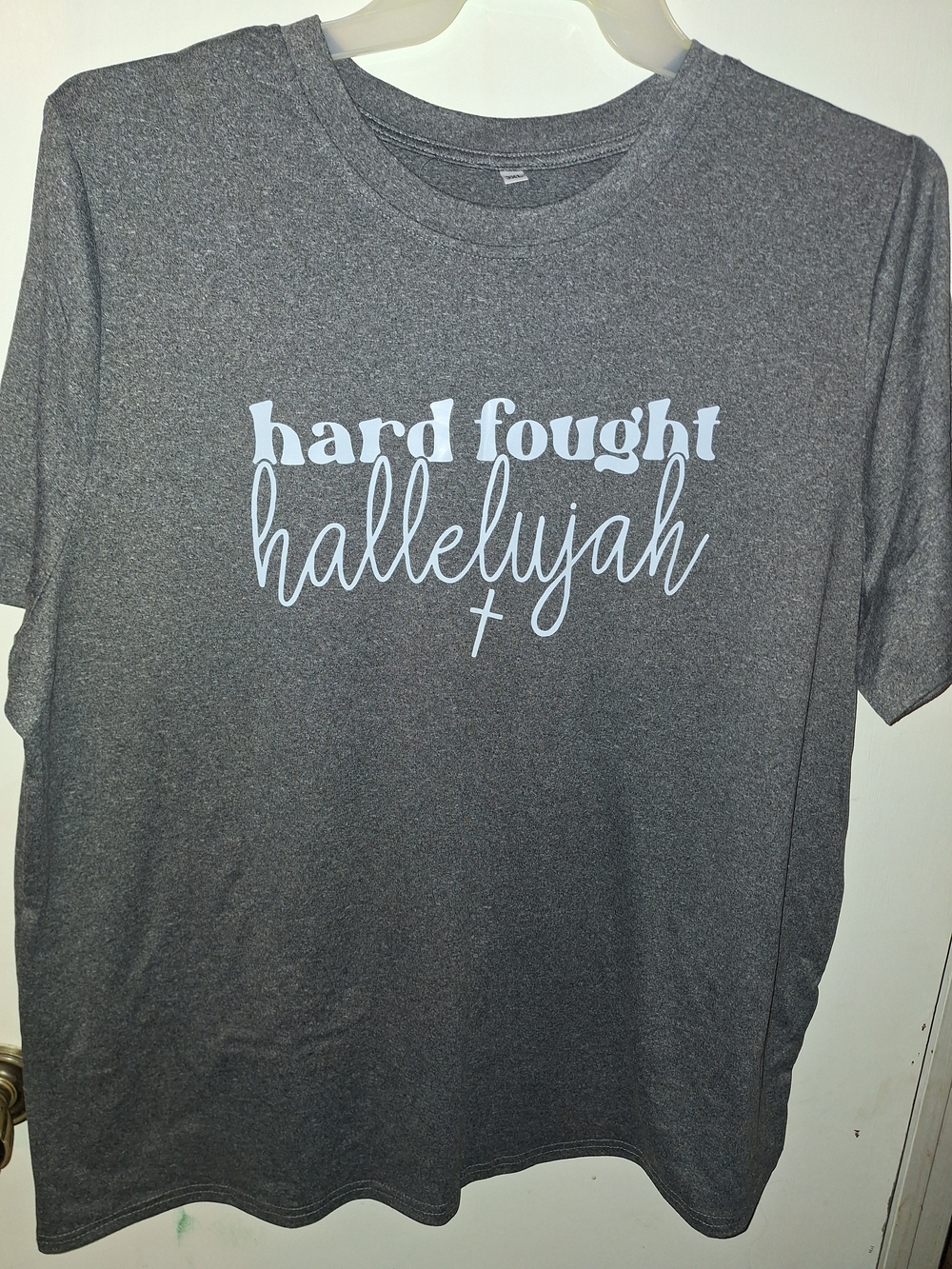Hard Fought Hallelujah Graphic Tee - Gray with White Print 2x But Runs Small